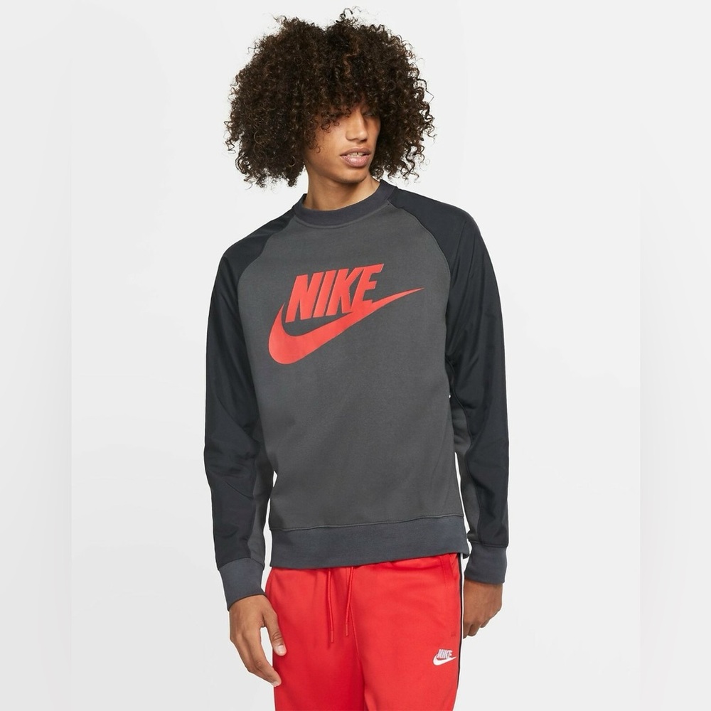 NWT $70 Nike Men’s Standard Fit Hybrid Sweatshirt Gray/Red Pullover Small Crew